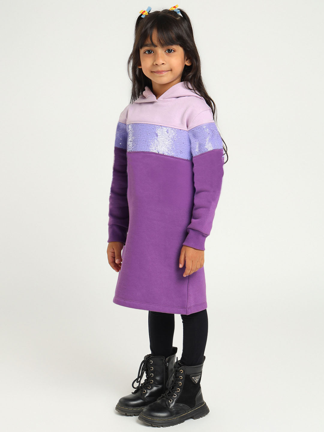 Violet Sequined Hooded Sweatshirt Dress