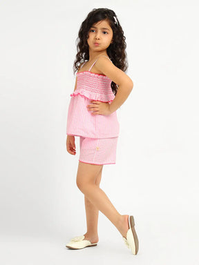 Strawberry Striped Frilly Cotton Top & Shorts Set