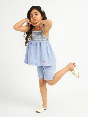 Sky Striped Cotton Smocked Top & Shorts Set