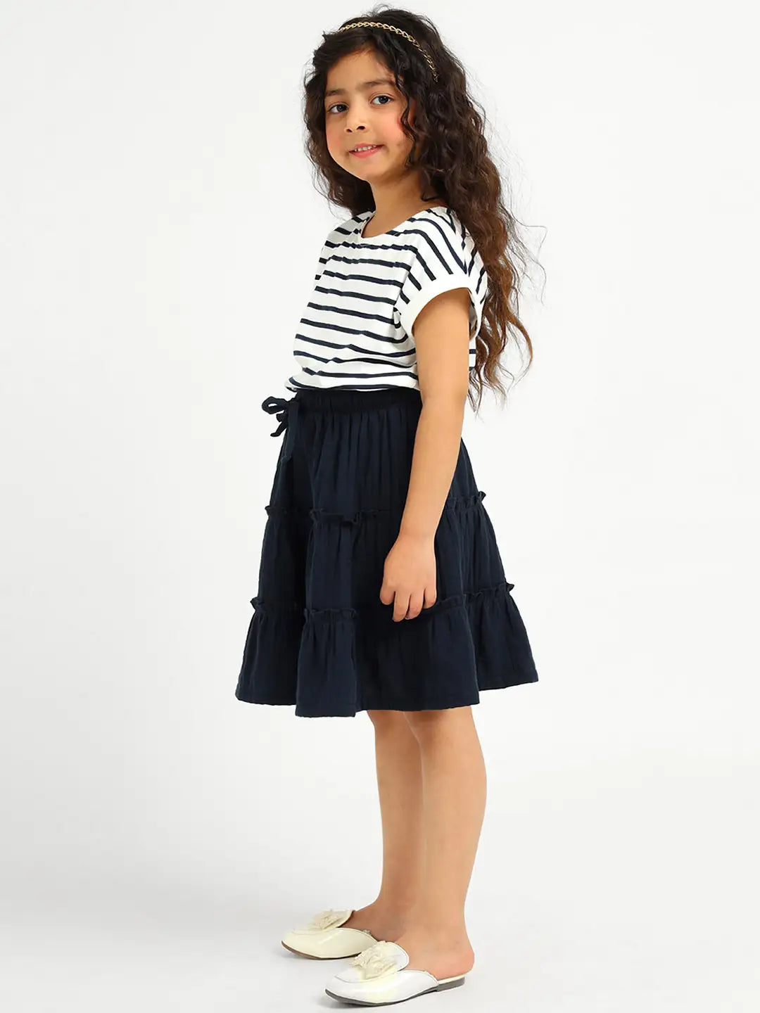 Deep Sea Striped Cotton Top & Tiered Skirt Set