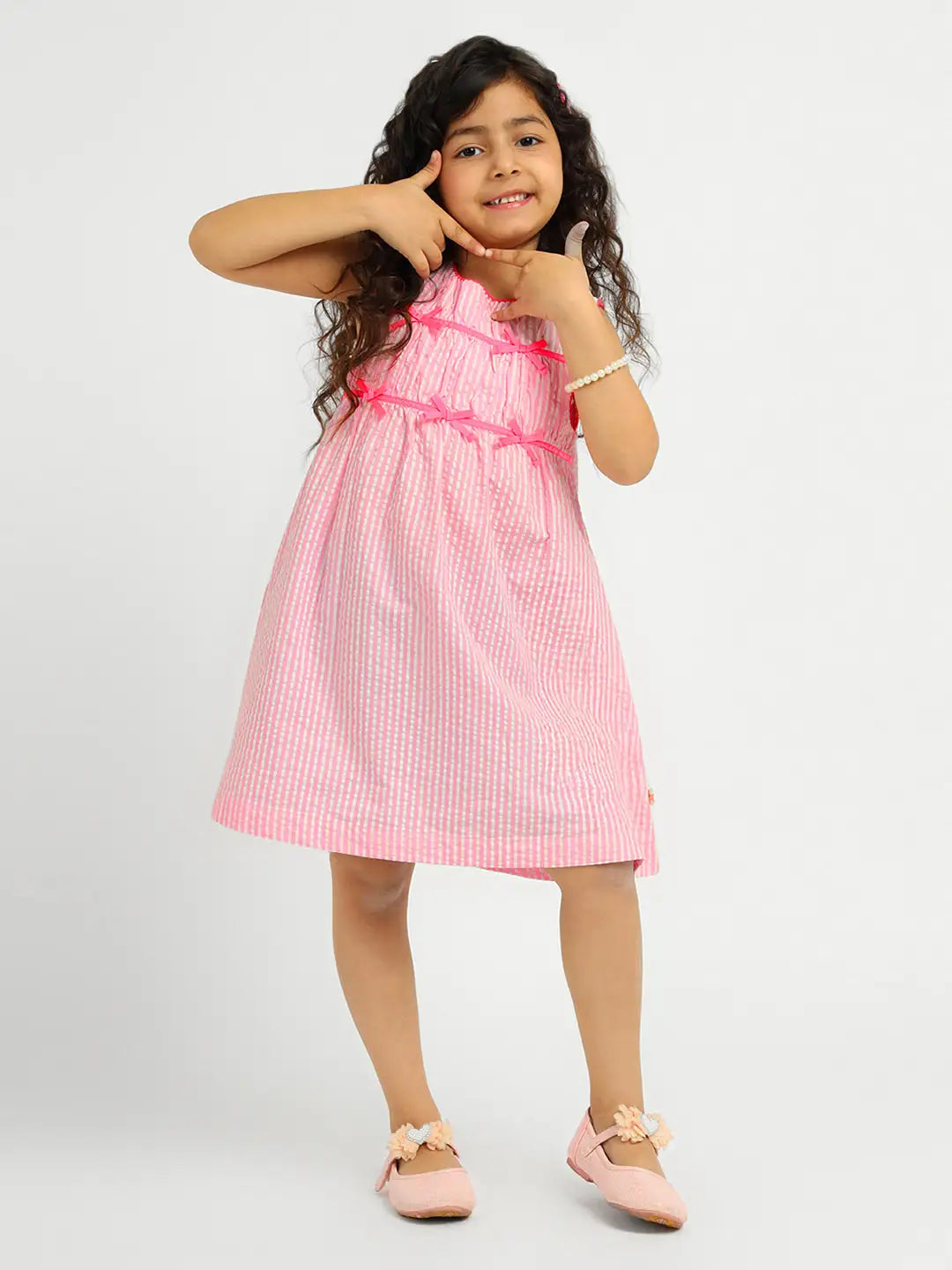 Strawberry Striped Cotton A-Line Dress