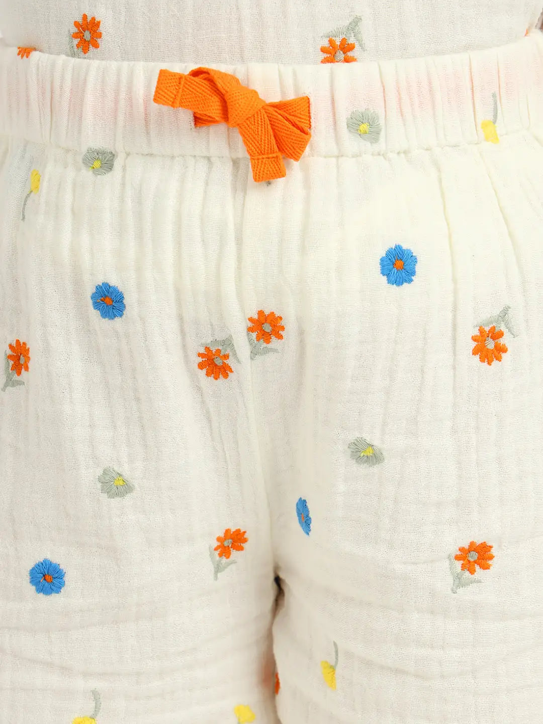 Floral Embroidered Cotton Top & Shorts Set