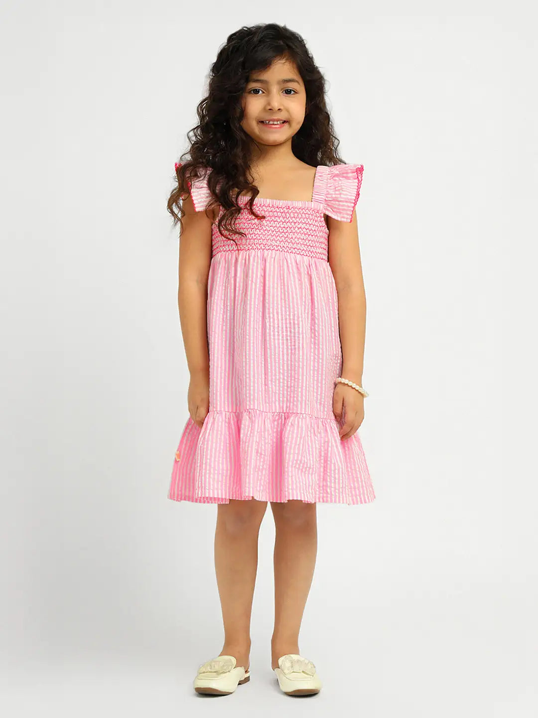 Strawberry Striped Cotton Smocked Tier Dress