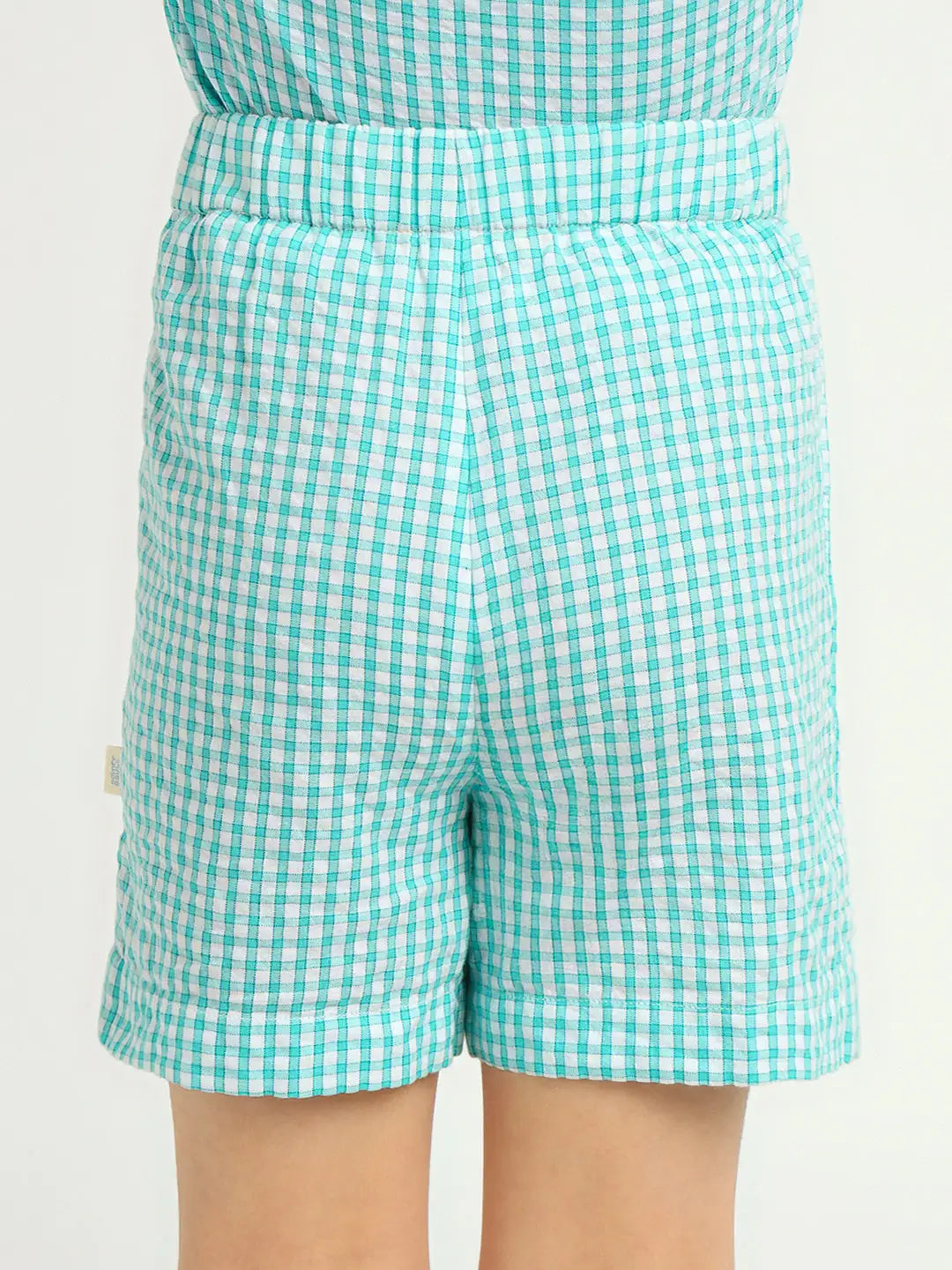 Mint Gingham Cotton Shirt & Shorts Pyjama Set