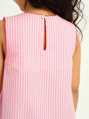 Strawberry Striped Cotton A-Line Dress