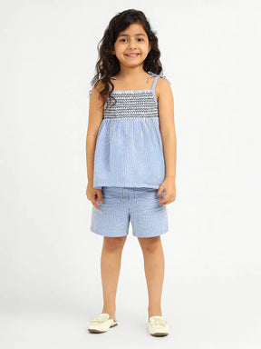 Sky Striped Cotton Smocked Top & Shorts Set