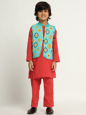 Red Hibiscus Kurta Set With Jacket