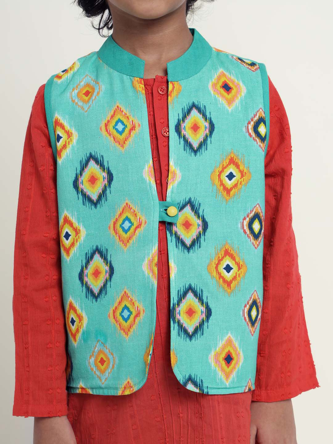 Red Hibiscus Kurta Set With Jacket