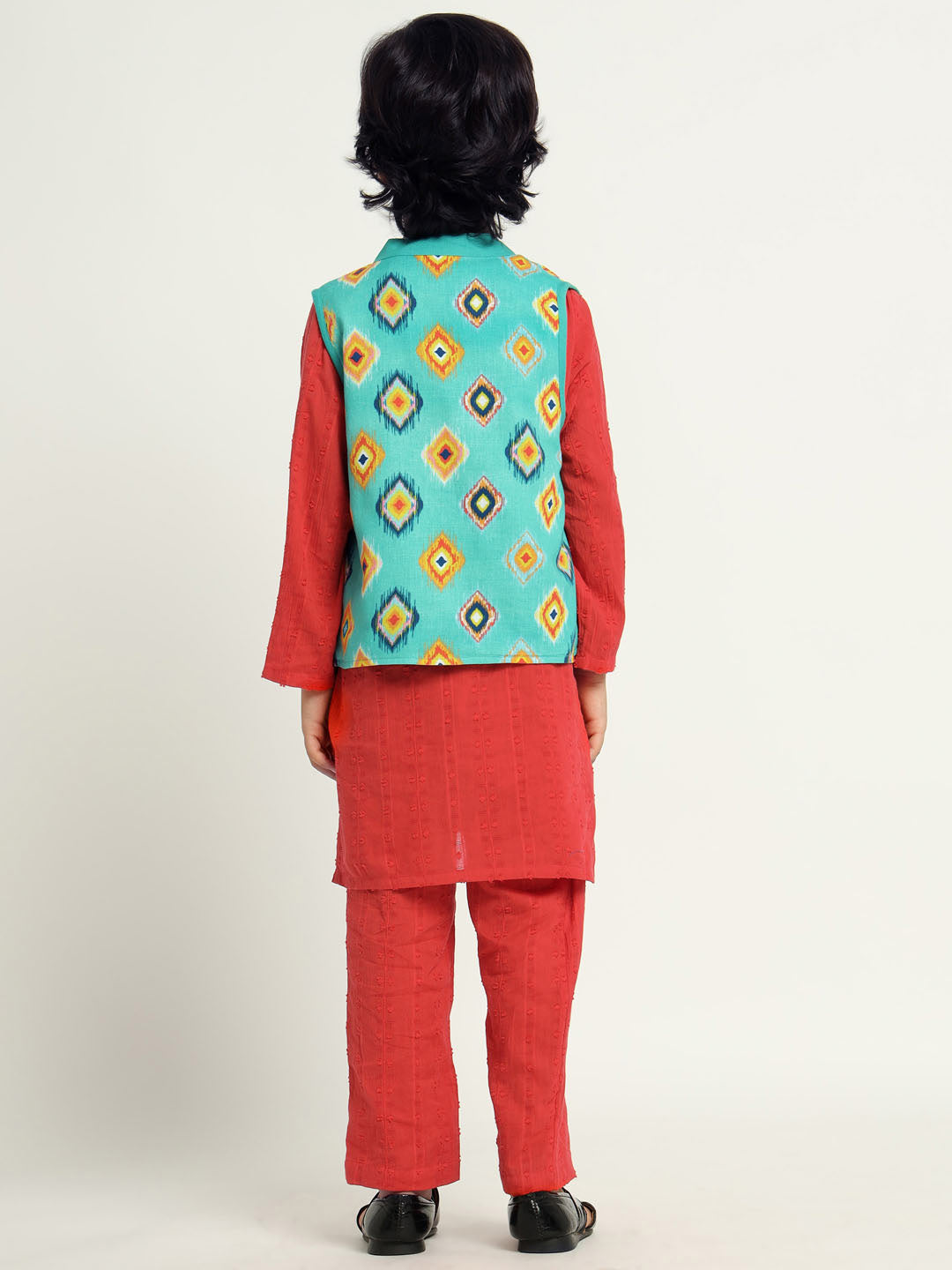 Red Hibiscus Kurta Set With Jacket