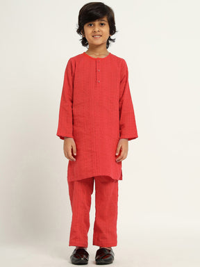 Red Hibiscus Kurta Set With Jacket