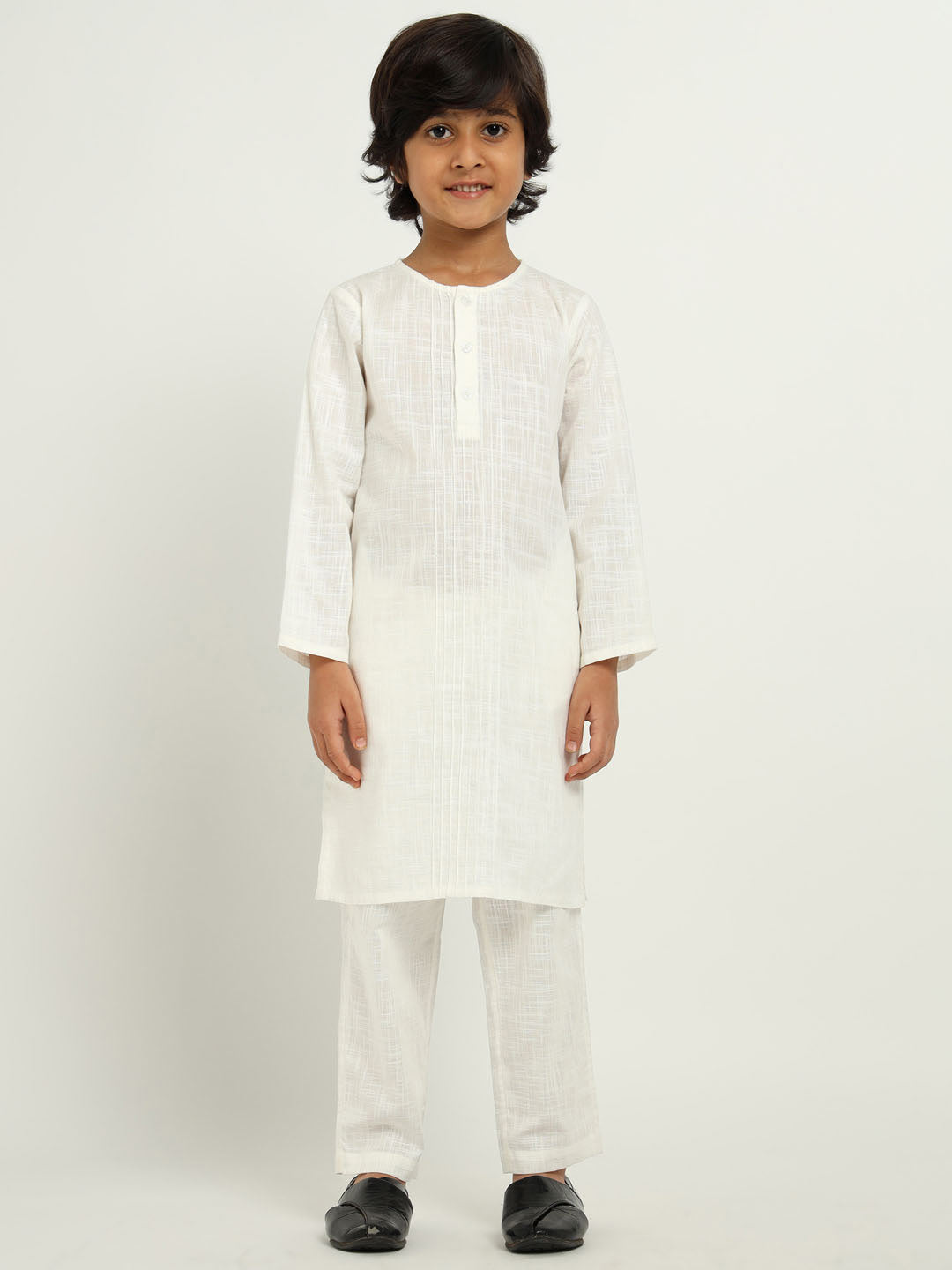 White Kurta Set With Windmill Jacket