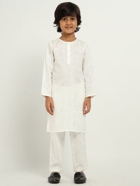 White Kurta Set With Windmill Jacket