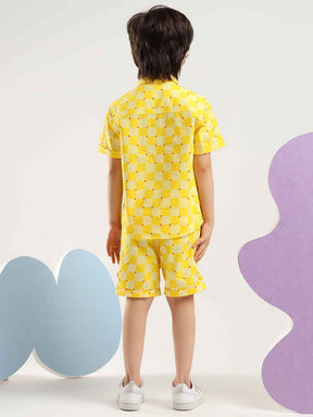 Yellow Checkers Shirt and Bermuda Set