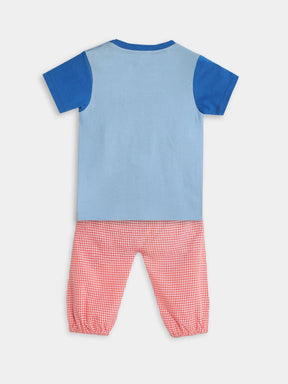 Fruity Embroidered Cotton Tee & Gingham Pants Set