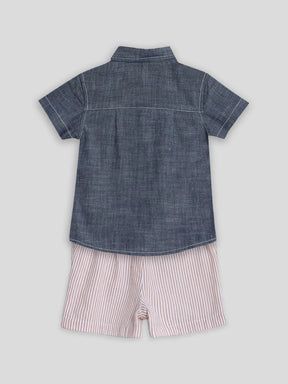 Happy Tree Cotton Shirt & Striped Shorts Set