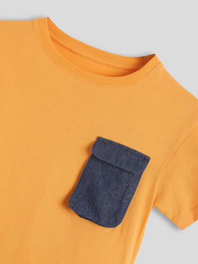 Tee with Denim Pocket