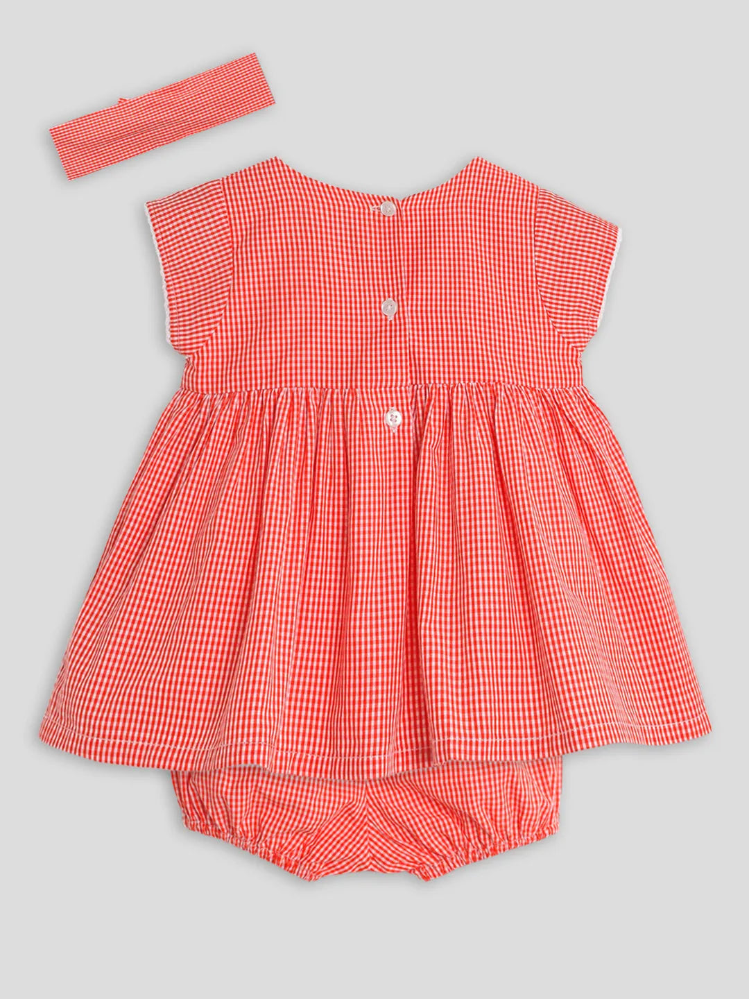 Classic Gingham Cotton A-Line Dress with Bloomers & Headband