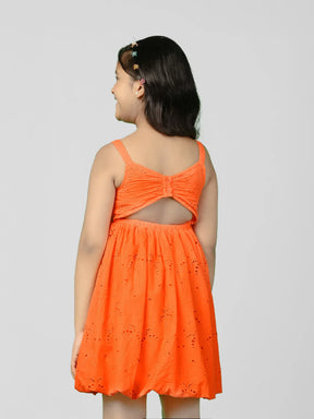 Tangerine Schiffli Cotton Fit & Flare Dress