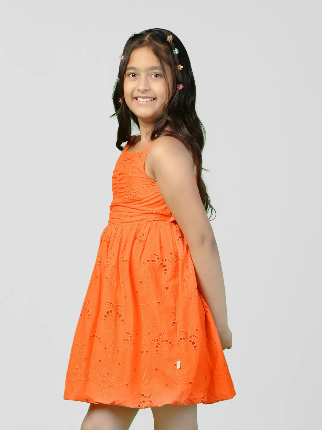 Tangerine Schiffli Cotton Fit & Flare Dress