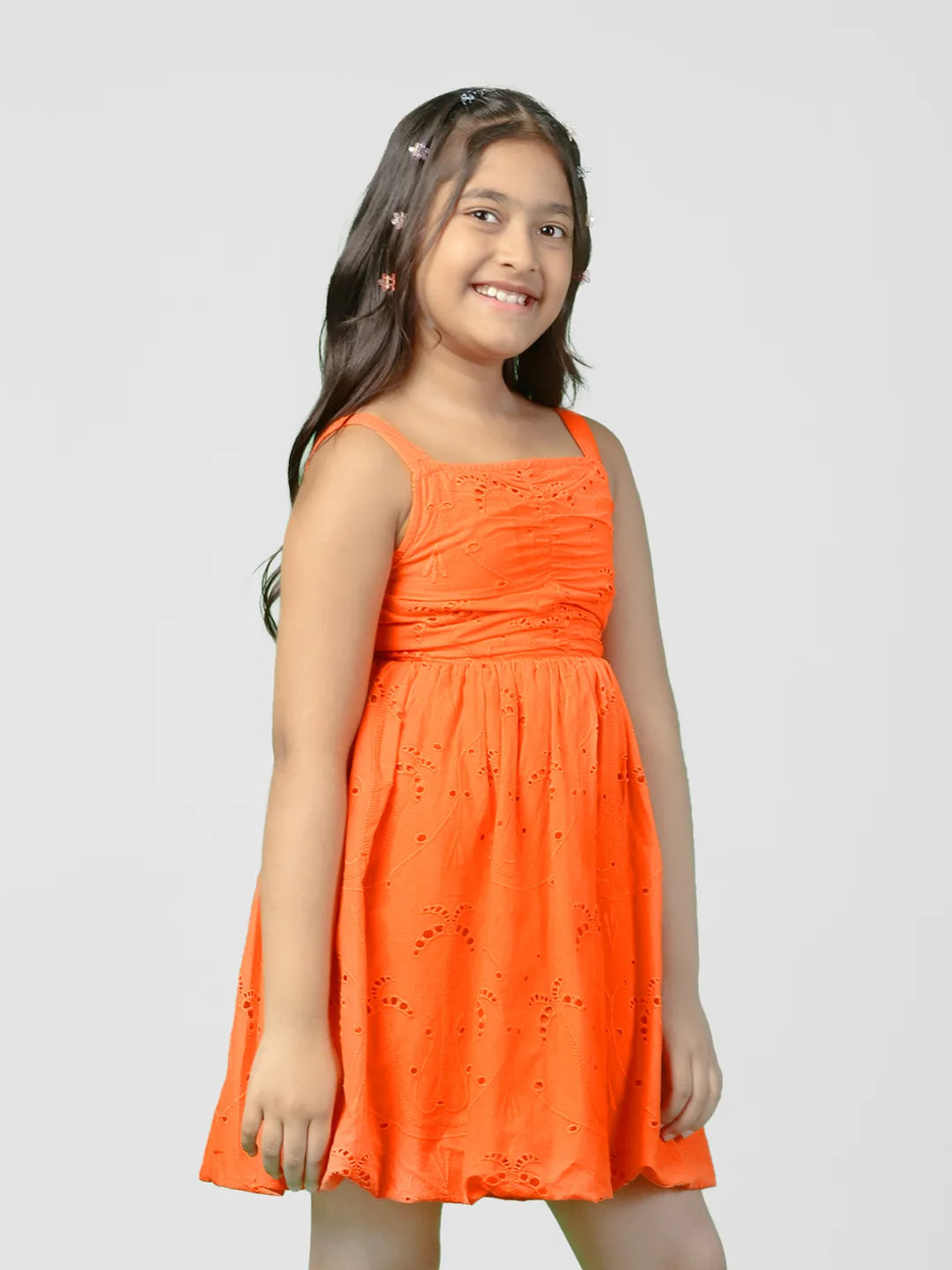 Tangerine Schiffli Cotton Fit & Flare Dress