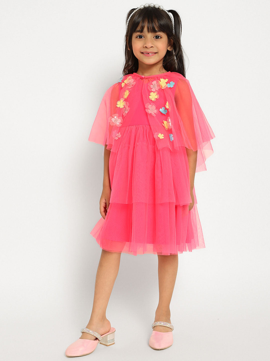 Pink Princess Tulle Dress with Cape