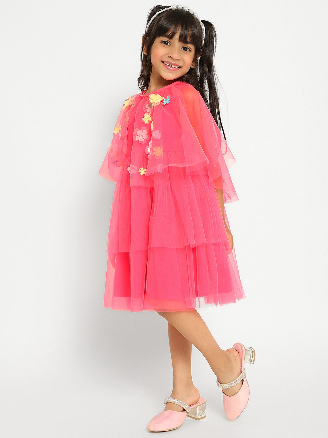 Pink Princess Tulle Dress with Cape