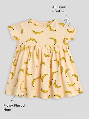 Happy Banana Cotton A-Line Dress