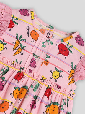 Happy Veggie Gathered Cotton A-Line Dress