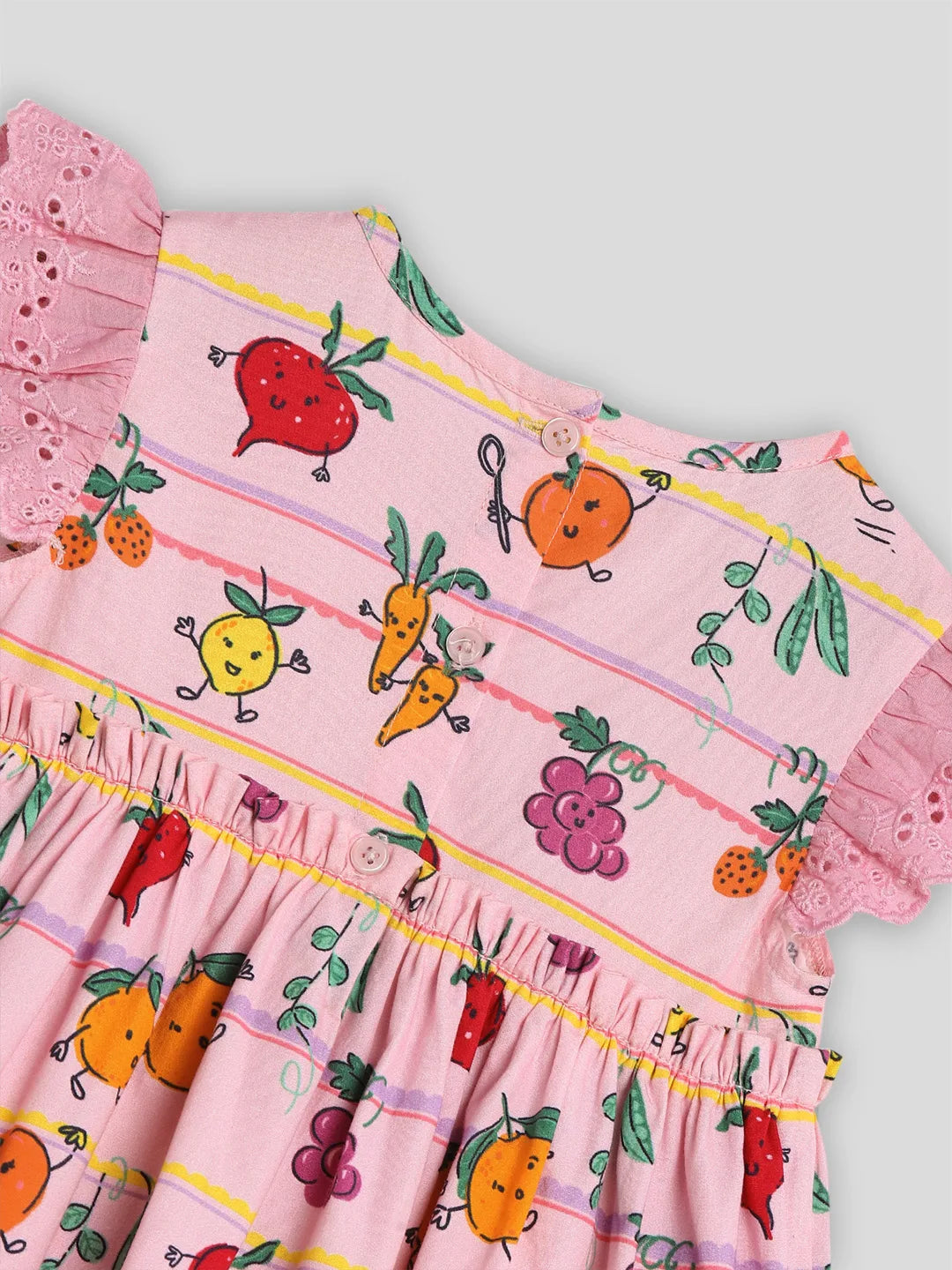 Happy Veggie Gathered Cotton A-Line Dress