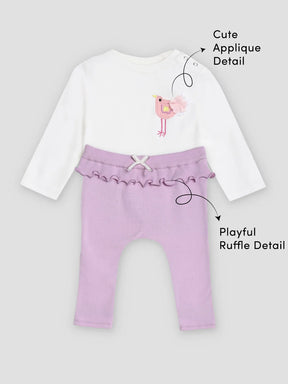 Little Birdy Embroidered Cotton Tee & Pants Set