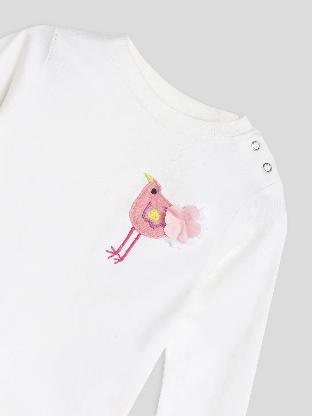 Little Birdy Embroidered Cotton Tee & Pants Set