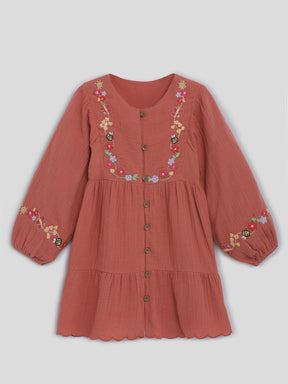 Floral Embroidered Rust Dress Somersault