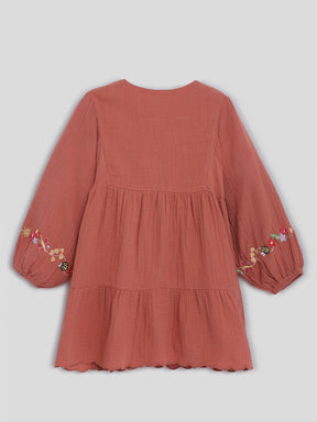 Floral Embroidered Rust Dress Somersault