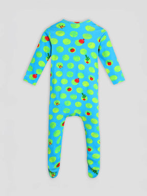 Home Grown Footed Cotton Sleepsuit with Cap & Bib- Blue