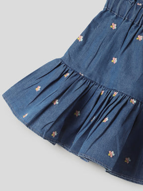 Denim Tier Flower Skirt Somersault